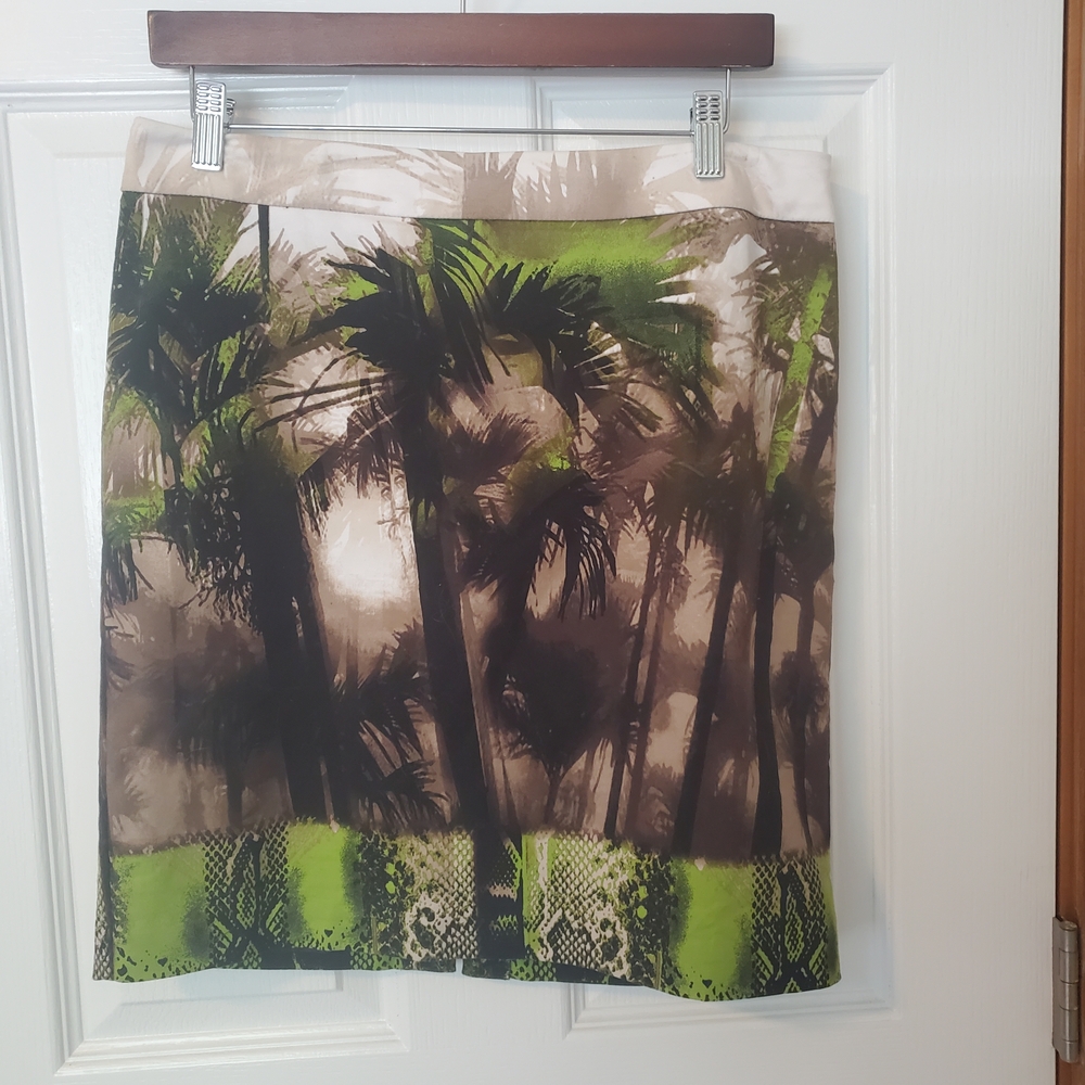 2/$10 Worthington Palm Tree Mini Pencil Skirt Resort Wear